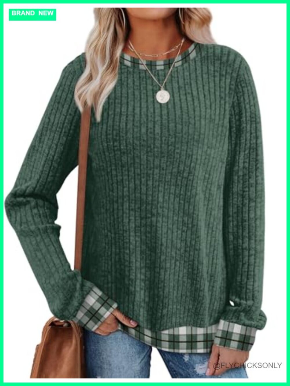 Lightweight Long Sleeve Tunic Sweater Loose Fit Crewneck Color Block Trim Top